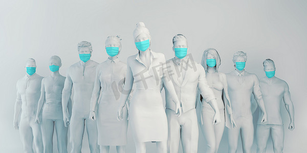 协议封面摄影照片_戴外科口罩的人预防和安全程序概念