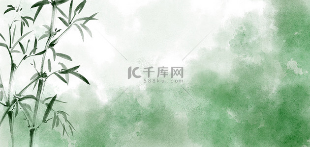 文艺绿色背景背景图片_中国风水墨竹子绿色背景
