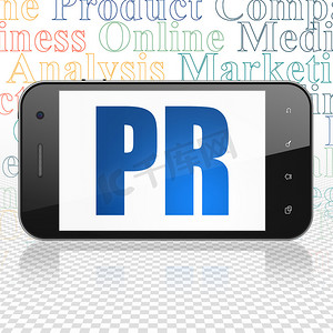 pr摄影照片_营销理念： 展示 PR 的智能手机