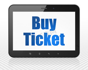 买票次图摄影照片_假期概念： Tablet Pc 计算机与显示购买票