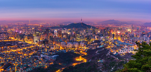 韩国，首尔城市天际线全景，韩国