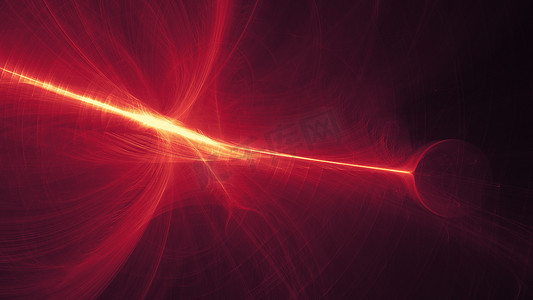发光宇宙摄影照片_在黑暗的抽象背景宇宙上发光的红色曲线。