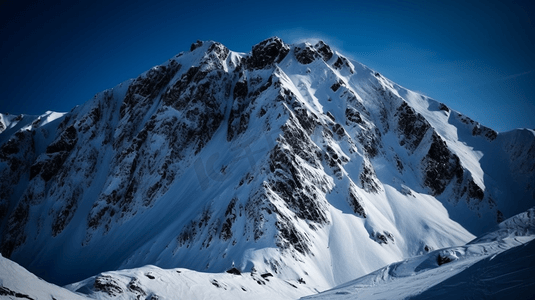 高山蓝天摄影照片_蓝天下白雪覆盖的高山