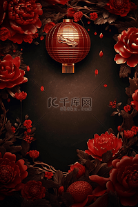 古典红色花朵背景图片_中国风古典红色牡丹和金龙