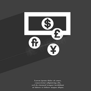 国家货币摄影照片_世界货币图标符号平现代网页设计与长长的阴影和空间为您的文本。
