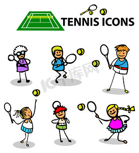 网球图标，假卡通运动标志，矢量图