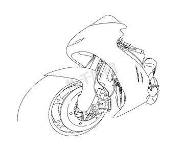 摩托车素描。 