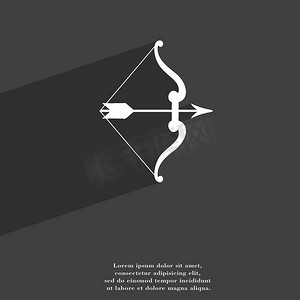 弓箭图标符号平现代网页设计与长长的阴影和空间为您的文本。