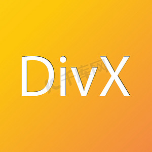 DivX 视频格式图标符号平面现代网页设计与长长的阴影和空间为您的文本。