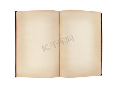 与空白页的老本打开的书与在白色背景隔绝的vinette。