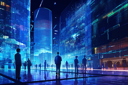 未来城市背景背景图片_数字化城市蓝色格调未来城市高科技背景