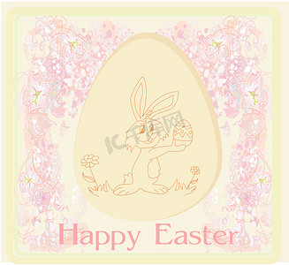 快乐的复活节兔子携带鸡蛋的插图