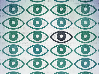 隐私的概念： 数字数据纸张背景上的眼睛图标