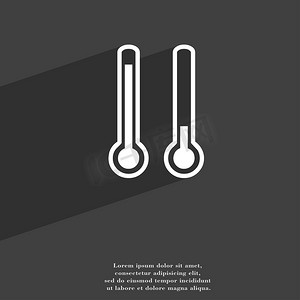 温度计温度图标符号平现代网页设计与长长的阴影和空间为您的文本。