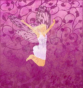 带蝴蝶翅膀的仙女少女粉红色gunge插画