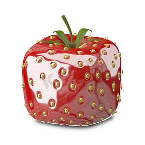 3D 插图方形草莓