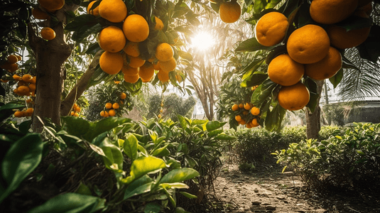橙汁摄影照片_橙树种植园橘子树的果实科橙树