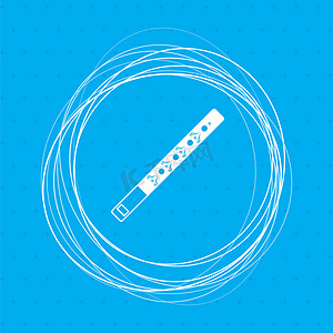 古典圆圈摄影照片_蓝色背景上的喇叭图标，周围有抽象圆圈，并为您的文本放置。