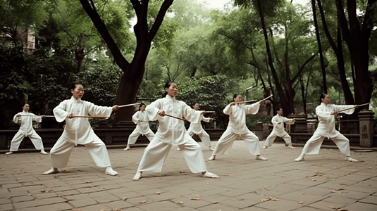 太极鲤鱼摄影照片_穿着练功武术服的女性英姿飒爽的女侠