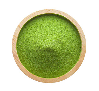 绿茶粉摄影照片_白色背景中碗中的绿茶粉