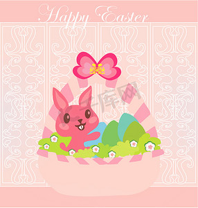 快乐的复活节兔子携带鸡蛋的插图
