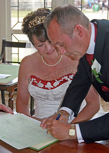 新郎新娘在登记簿上签字