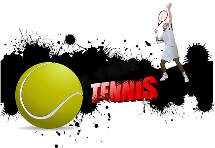 Grunge 网球海报与网球和球员，矢量怡乐思