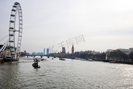 伦敦眼摄影照片_伦敦眼和大本钟在伦敦，英国