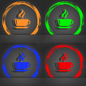 咖啡豆图标摄影照片_茶，咖啡图标符号。
