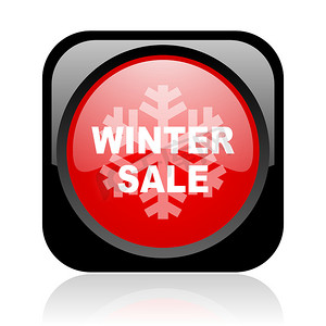 冬季销售黑色和红色方形 web 光泽图标