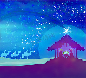 耶稣传教摄影照片_圣经场景-耶稣在伯利恒诞生。