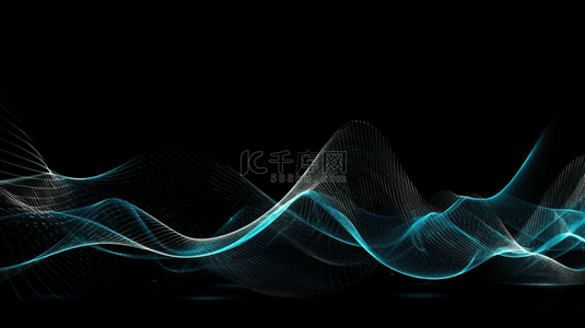 黑色科技商务背景图片_带有蓝白波浪线的黑色科技商务背景
