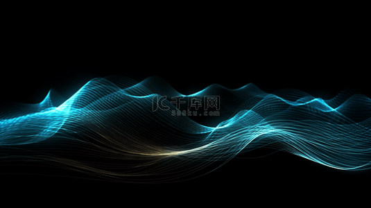 波浪线背景图片_带有蓝白波浪线的黑色背景科技商务