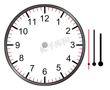 时钟插图面与数字小时分钟和秒针