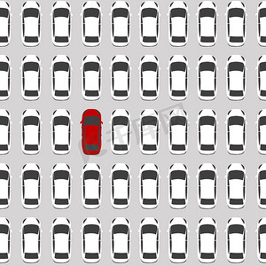 是独特的概念，红色汽车被白色汽车包围