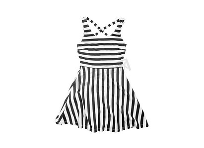 黑白奢华摄影照片_黑白条纹棉质女式夏季连衣裙