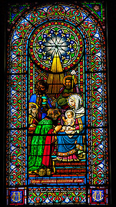 彩绘玻璃贤士三王婴儿耶稣玛丽蒙特塞拉特卡塔洛