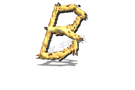燃烧的火焰光中的字母 B，3D 渲染