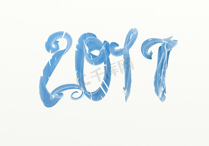 2017年手绘蓝色水彩刻字编号