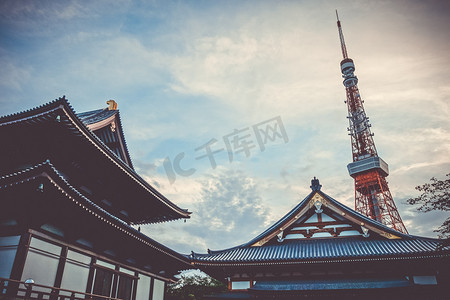 ji摄影照片_日本增上寺和东京铁塔