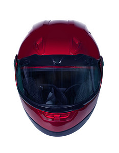 有蓝色玻璃的红色摩托车头盔