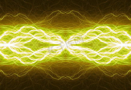 雷电背景图摄影照片_热黄色闪电，抽象电气设计