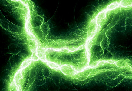 幻想绿色闪电，抽象分形背景
