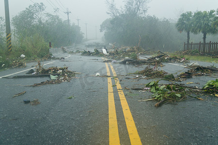 台风期间道路上的碎片