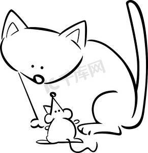 色卡通色摄影照片_猫和老鼠的卡通涂鸦着色