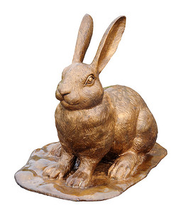 金色兔子摄影照片_孤立的金兔雕塑