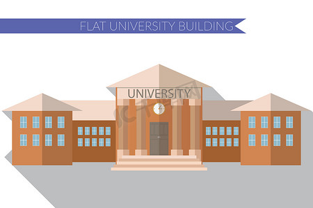 平面设计现代矢量图的大学建筑图标，长长的影子