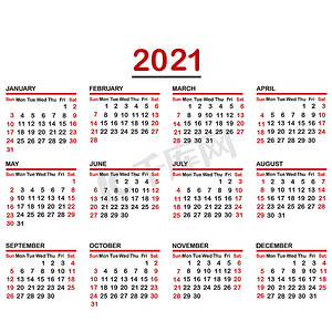 2021 年极简主义日历