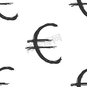 欧元符号图标刷刻字无缝模式，垃圾书法符号背景，矢量图