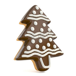 用白色线条装饰的巧克力圣诞姜饼树。